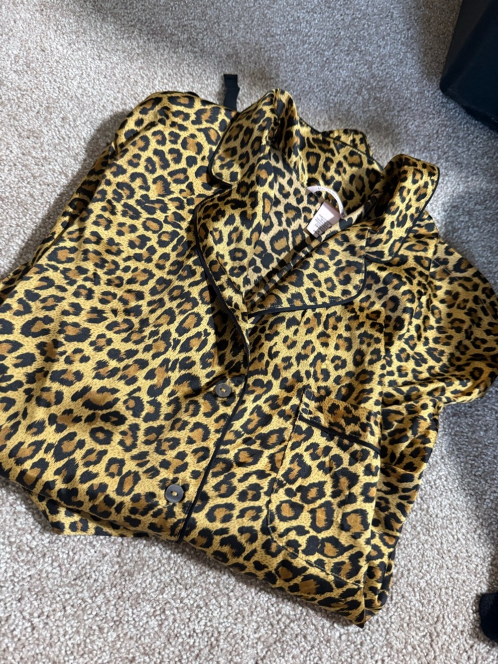 Victoria's Secret Leopard Satin Pajama Top in Gold & Black